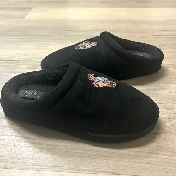 Polo Ralph Lauren Slippers Sledding Bear Black Slip On Men Sz 9 Comfort Classic - Picture 7 of 10